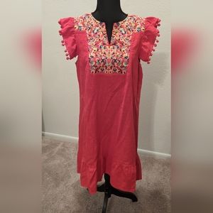 Embroidered Red Shift Dress, size medium